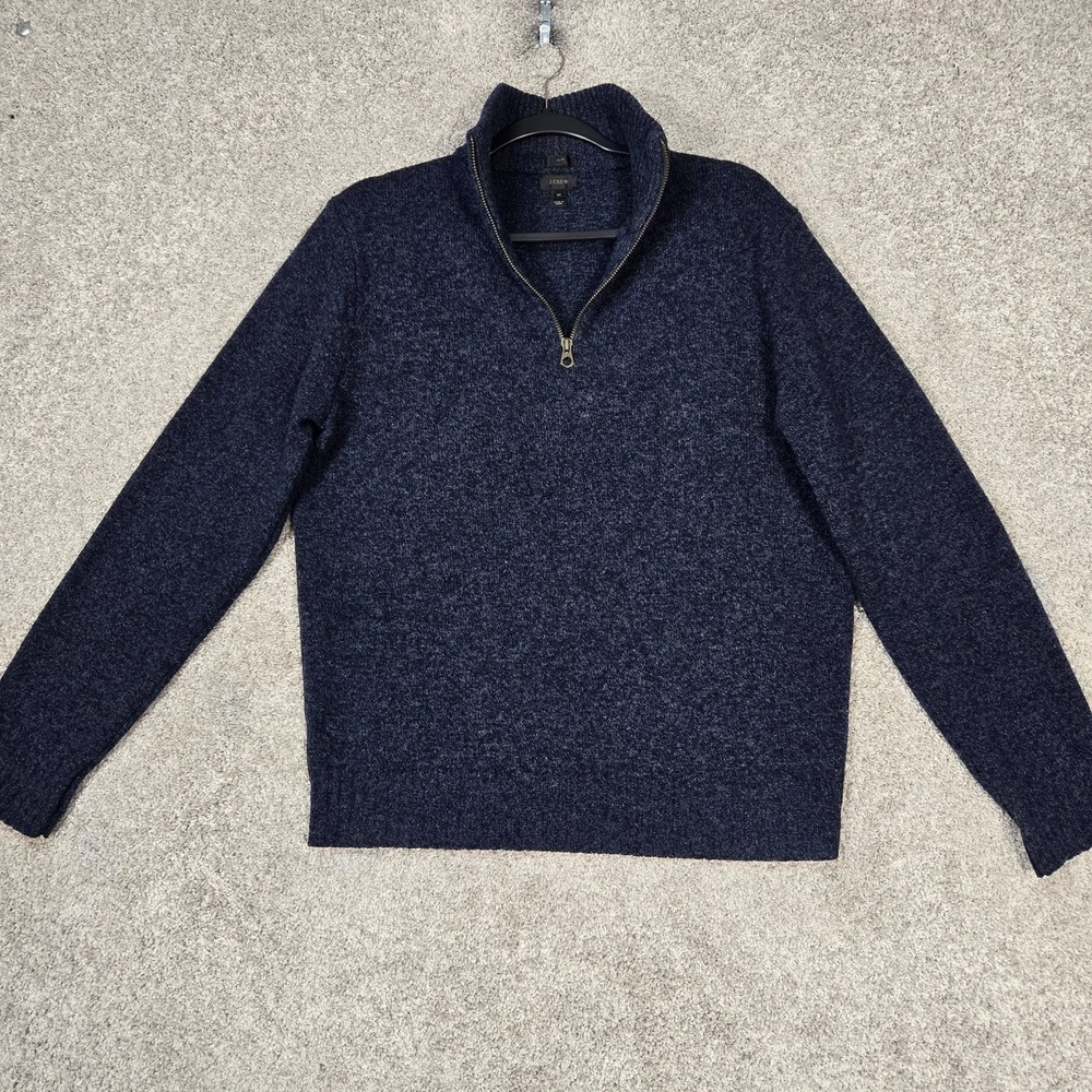 J crew wool sweater mens Medium Blue slim 1/4 zip J. crew lambswool